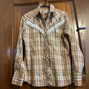 70s vintage wrangler fringe Pearl snap button down medium